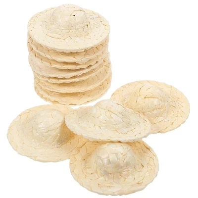  12 mini cappelli a cilindro in paglia intrecciata per bambole, cappelli - Immagine 1 di 4