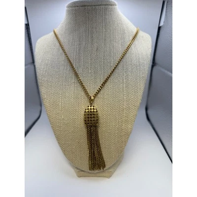 Collar Colgante Borla Tono Dorado Monet Vintage Grueso Cadena Distintiva Joyería Foto 1 de 4