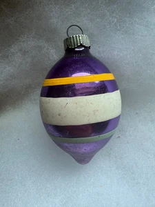 Vintage glänzend Brite lila weiß Träne Quecksilber Glas Weihnachtsschmuck 3" - Bild 1 von 6