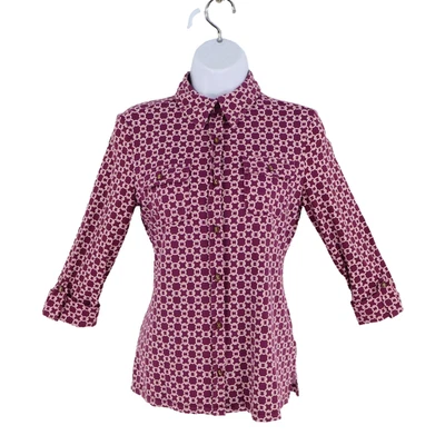 Charter Club 3/4 Sleeve Button Up Shirt Womens Size PS Purple Geometric Stretch - Image 1 of 4