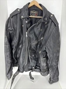 STAR U.S.A Double Leather Riders Motorcycle Jacket Men 44 Black Vintage - Picture 1 of 7