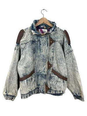 Chaqueta De Colección Gitano Lavada con Ácido Denim Cuero Geométrico Franela Forrada Para Mujer’s M Foto 1 de 4