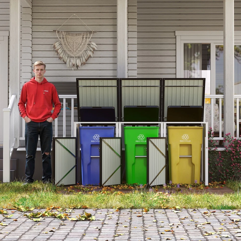 Cubo de basura cobertizo tiene capacidad para 3 botes de basura varilla neumática puertas bloqueables impermeable  Foto 1 de 4