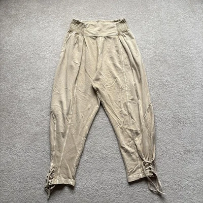 Free People FP One Pants Womens XL Beige Smocked Waist Lace Up Harem Jogger - Image 1 of 4