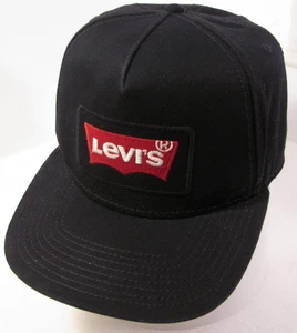 Levi's Jeans Brand Hat Unisex Black Adjustable Modern Red Patch Logo Snap Cap - Picture 1 of 7
