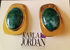 Karla Jordan Blue /green Stone Oval Goldtone Clip On Earrings