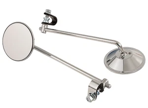 Vintage Set of 2 Old School Chrome 4" Clamp-On Mirrors - 7" Long Stem Free Ship - Picture 1 of 2