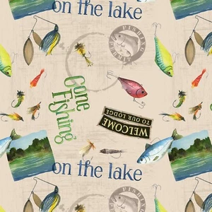 Wilmington Prints - Gone Fishing - Large Toss - Cream, Fabric by the Yard - Picture 1 of 8