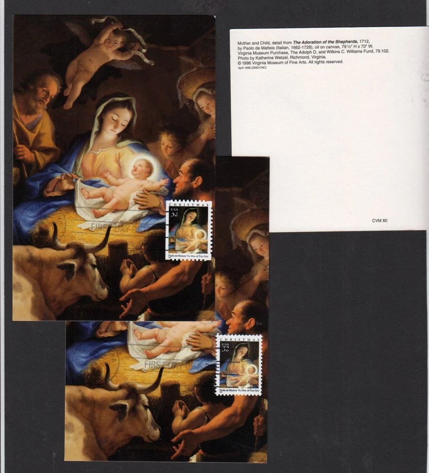 1996 Christmas Sc 3107 3112 Virginia Museum of Fine Arts 1st cachet MAXI CARDS - Image 1 of 1