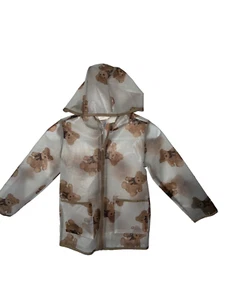 girls Sweet Stories rain coat size 6X hooded bear print long sleeve clear - Picture 1 of 6