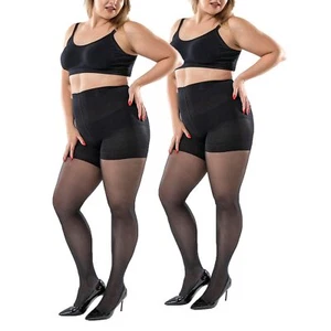 Plus Size Control Top Tights 2 Pack Queen Size Support Nylon Hosiery Pantyhos... - Picture 1 of 7