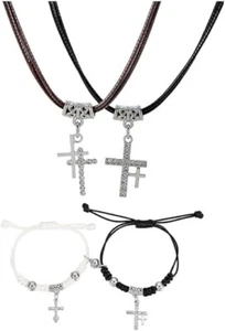 BFF Halskette und Armbänder für 2 beste Freunde 4 Stck. Charm Kristall Kreuz Anhänger - Bild 1 von 2