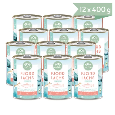 naftie Bio  Fjord Lachs Hundefutter Nassfutter Menü, purinarm, 12x400g Sparpaket - Bild 1 von 4