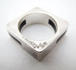 Anillo Modernista Español Vintage Puig Doria Plata de Ley y Madera de Ébano, Talla M1/2 - Imagen 1 de 5