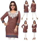 Women Fashion Ethnic Embroidery Brown Kurti Tunic Top Kurta Kurta Dress 177D