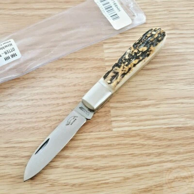 Cuchillo Plegable Pequeño OTTER-Messer 2.25" Hoja de Acero al Carbono Satinado Mango de Hueso de Ciervo Foto 1 de 4