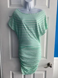 Victoria’s Seret XS Green Striped OFF-SHOULDER Ruched T Cover-Up DRESS NWOT - Picture 1 of 3