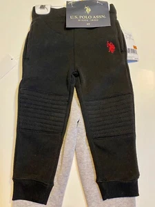 Jogger Pants 2 Pair Kid's Black & Heather Grey POL0 Warm Comfy Non-binding Sz 3T - Picture 1 of 3