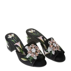 Dolce & Gabbana Lily Lilium Gem Jewel Encrusted Brooch Floral Mule Sandals EU 37 - Picture 1 of 7