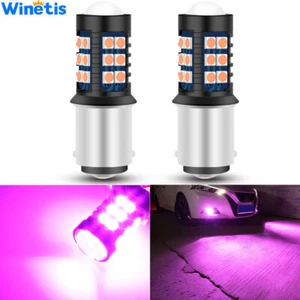 Winetis 2X BAY15d 1157 LED Bulbs Pink Purple High Bright 3030 DRL Daytime Light - Picture 1 of 8