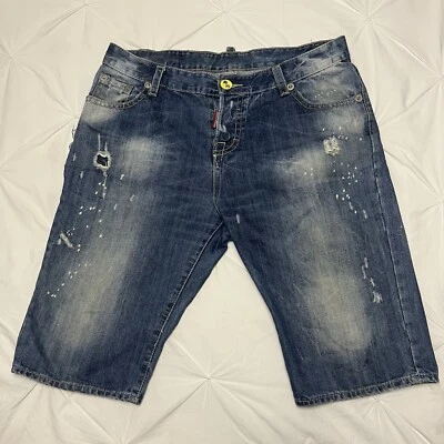 Pantalones Cortos Dsquared2 Para Hombre 38 Azul Denim Envejecido Botón Mosca Italia Jean Foto 1 de 4