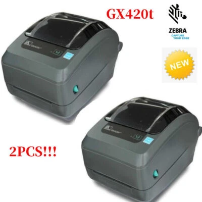 2PCS Zebra GX420T Thermal Barcode Label Printer 203dpi USB Cable and Adapter CA - Image 1 of 4