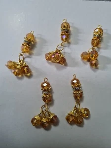 6 × NEW crystal pearls tassel latkan with 3 bead latkan 4cm long Gold - Picture 1 of 1