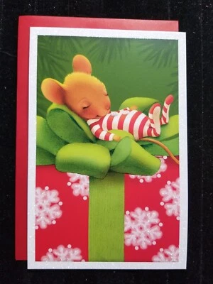 Hallmark Holiday Greeting Cards Cute Sleeping Mouse on Gift Sparkle Set of 10 - Image 1 of 3