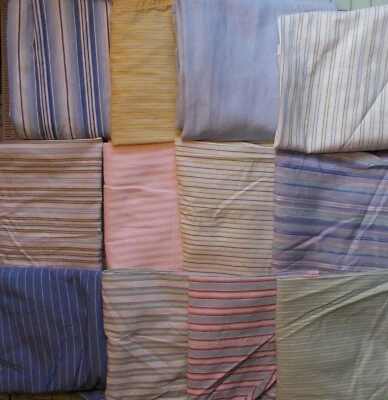 Big Scraps of 12 Men's pastel STRIPE shirts WITH buttons 100% cotton Fabric - Image 1 of 4