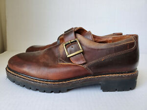 Johnston Murphy Passport Men Brown Leather Monk Strap Shoe Sz 9.5 Made In Italy