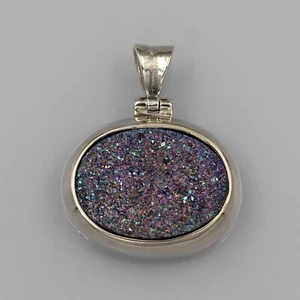 Sterling Silver Purple Oval Natural Crystal Stone Drop Pendant Design 20130 Gift - Picture 1 of 5