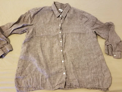 Womens J. Jill Linen Dress Shirt L Large Grey Gray Button Blouse Foto 1 de 4