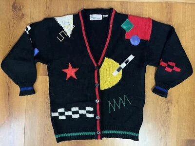 Suéter Vintage The American Line By Stefano Cárdigan Formas Geométricas Negro M Foto 1 de 4