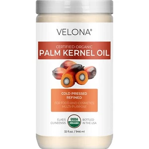 Velona USDA Certified Organic Palm Kernel Oil 32 Fl Oz Refined Cold Pressed Face - Picture 1 of 5