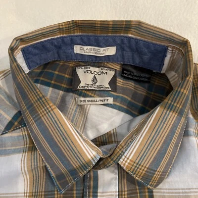 Volcom Men's LS Collared Button Down Shirt~ Classic Fit S Teal, White, Taupe - Image 1 of 4
