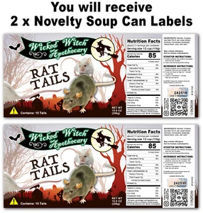 2x RATTENSCHWÄNZE Halloween Suppendose Etiketten GESCHENK PARTY GEFÄLLIGKEITEN DEKORATIONEN Hexe - Bild 1 von 3