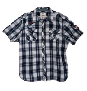  Stone & Mason Blue White Short Sleeve Check Shirt Size XXL EUC - Picture 1 of 9