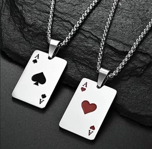 Kette Halskette Edelstahl Ass Kartenspiel Karneval Herrenkette Schmuck - Bild 1 von 4