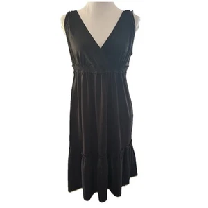Loft Black Sleeveless V Neck Ruffle Cotton Blend Sun Dress Women’s Sz Medium - Picture 1 of 6