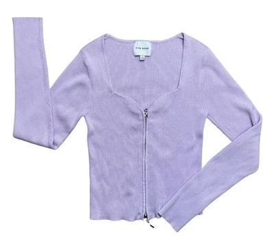 Pink Rose Women’s Lilac Ribbed Long Sleeve Zip Up Sweater Size Small Y2K - Image 1 of 4