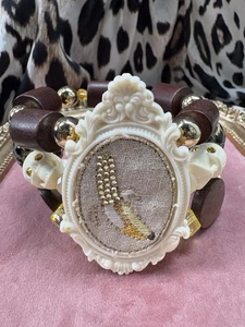 Tarina Tarantino Vintage Cocobanana Swarovski Banana Embroidered Skull Bracelet - Picture 1 of 8