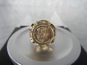 VINTAGE 9K SOLID TWO-TONE GOLD SIGNET RING  w 14K SOLID GOLD JOHN F KENNEDY COIN - Picture 1 of 21