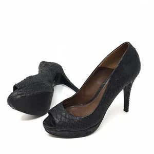 ZARA Woman Black Snakeskin Leather Peeptoe Platform Pumps Heels 38 US 7.5 - Picture 1 of 8