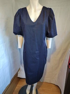 JOANNA HOPE glitzerndes blaues kurzes Puffärmel V-Ausschnitt Jersey Midikleid Gr. 12 NEU - Bild 1 von 4