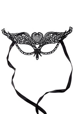 Maske Halbmaske Augenmaske Herzchen Venedig Schwarz Spitze Maskenball AE023A - Bild 1 von 4