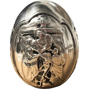 Fermacarte uovo Ag 999 placcato argento sterling greco ortodosso Gesù crocifissione - Foto 1 di 7