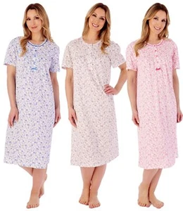 Slenderella Cotton Nightie 42" Short Sleeve Ditsy Floral Jersey Nightdress - Picture 1 of 10