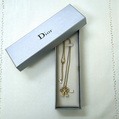 Collana Christian Dior Pentant strass tono oro con scatola uso dal Giappone