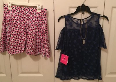 J. KHAKI AND AMY BYER SKORT AND COLD SHOULDER LACE TOP - GIRLS SIZE LARGE - Image 1 of 4