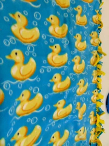 Handmade Fleece Little Yellow Duckies Tie Blanket 50" by 52" - Picture 1 of 4